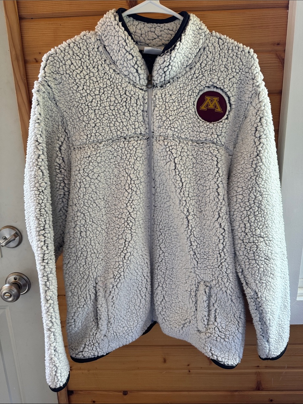 Champion Cream Sherpa Full-Zip Jacket with Maroon & Gold Patch